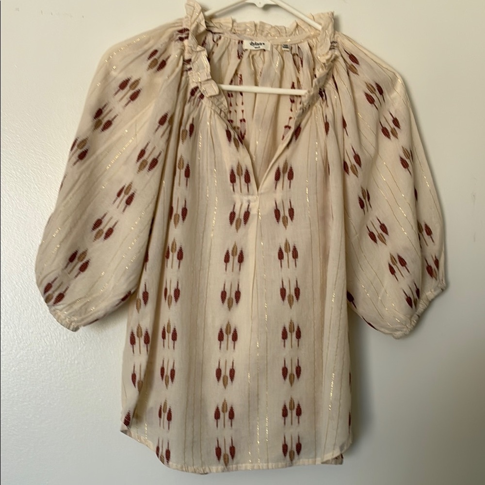 Dylan Cream Blouse with Rust Motif and Metallic Detail